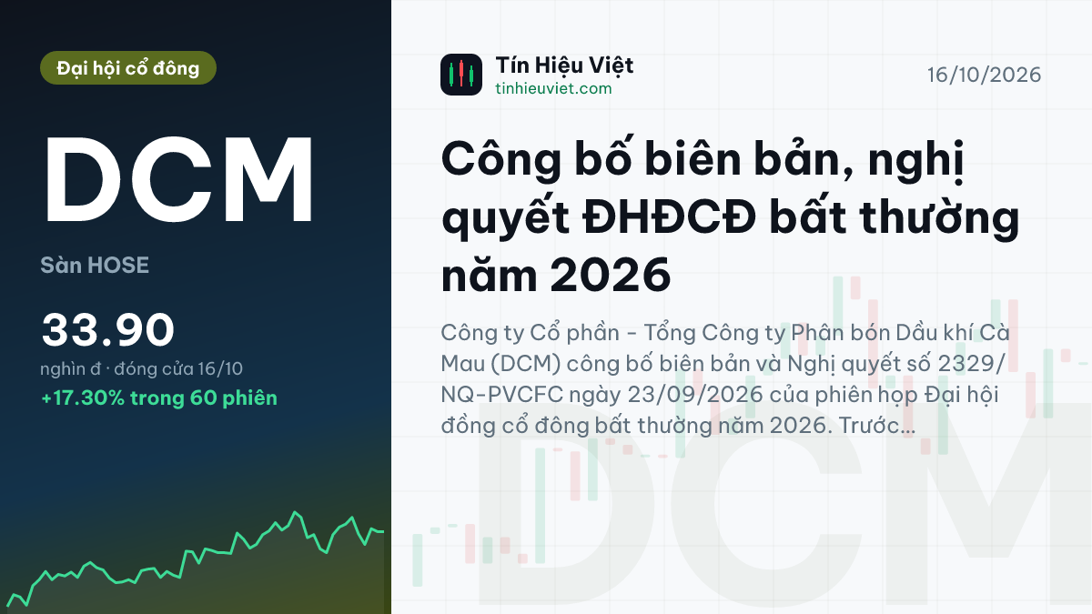 DCM: Công bố biên bản, nghị quyết ĐHĐCĐ bất thường năm 2026