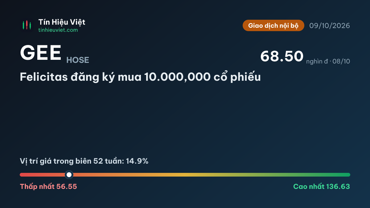 GEE: GEE: Felicitas đăng ký mua 10.000,000 cổ phiếu