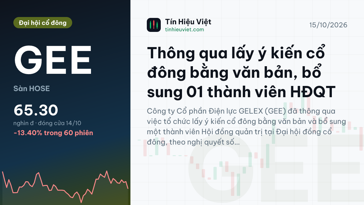 GEE: Thông qua lấy ý kiến cổ đông bằng văn bản, bổ sung 01 thành viên HĐQT