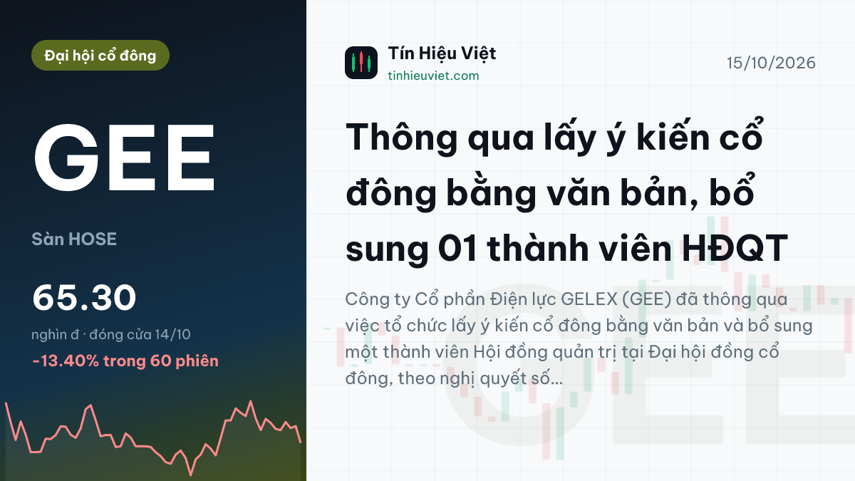 GEE: Thông qua lấy ý kiến cổ đông bằng văn bản, bổ sung 01 thành viên HĐQT