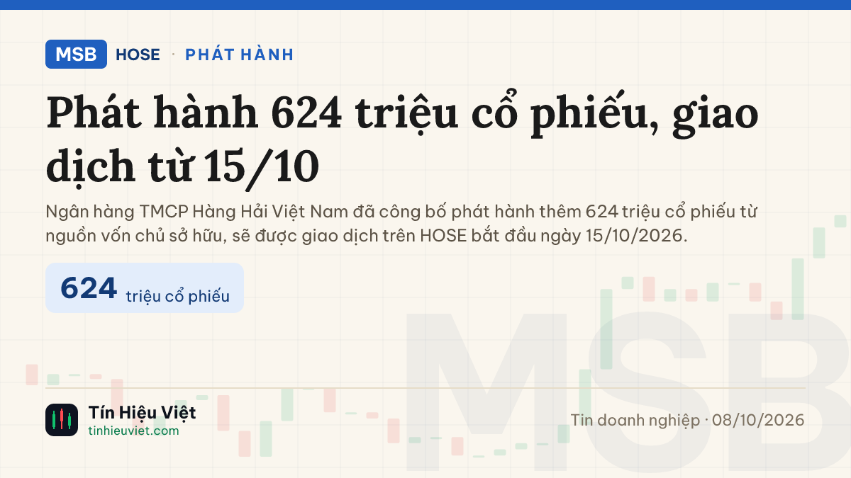 MSB: MSB: Phát hành 624 triệu cổ phiếu, giao dịch từ 15/10
