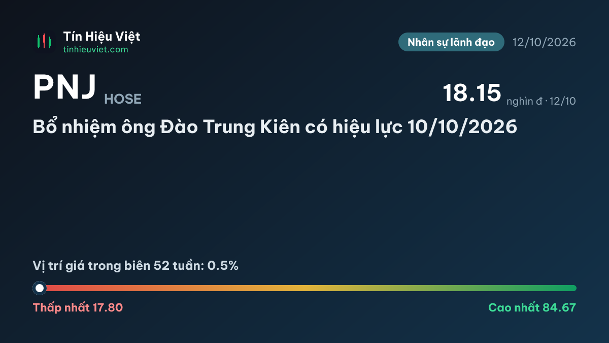 PNJ: PNJ: Bổ nhiệm ông Đào Trung Kiên có hiệu lực 10/10/2026