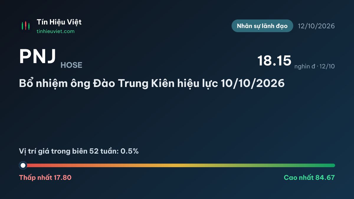 PNJ: bổ nhiệm ông Đào Trung Kiên hiệu lực 10/10/2026