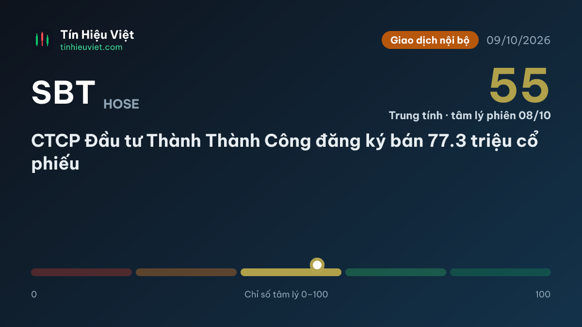 SBT: SBT: CTCP Đầu tư Thành Thành Công đăng ký bán 77.3 triệu cổ phiếu