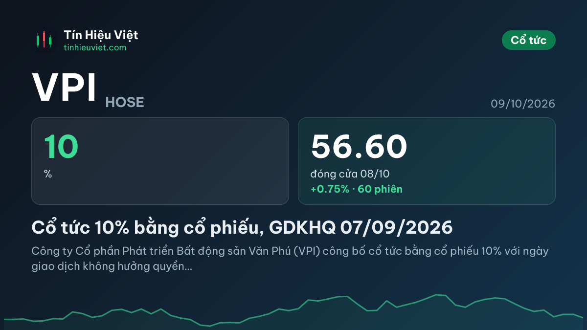 VPI: Cổ tức 10% bằng cổ phiếu, GDKHQ 07/09/2026